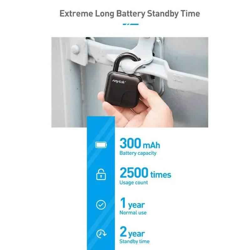 Waterproof fingerprint padlock with extreme long battery standby time and high usage count