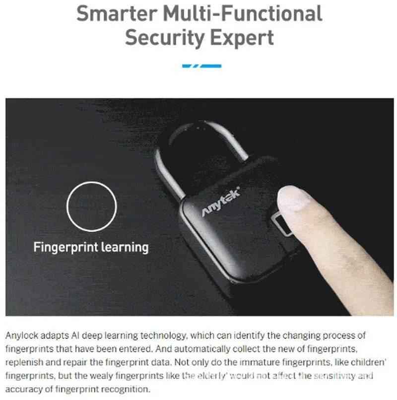Anytek Waterproof Fingerprint Padlock with Fingerprint Learning Technology for Enhanced Security