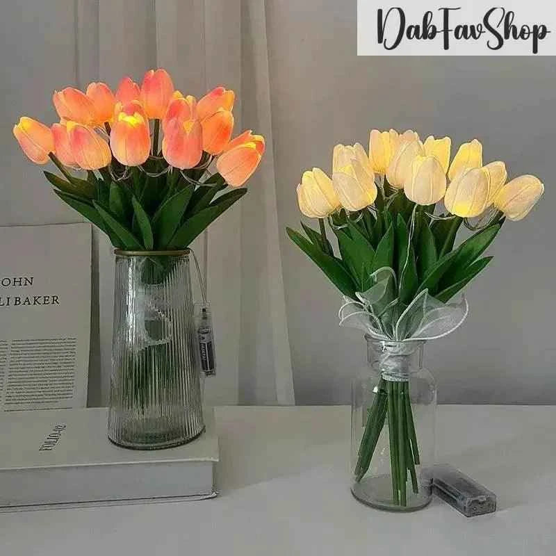 LED tulips bouquet in two vases, featuring soft glowing flowers for decorative elegance