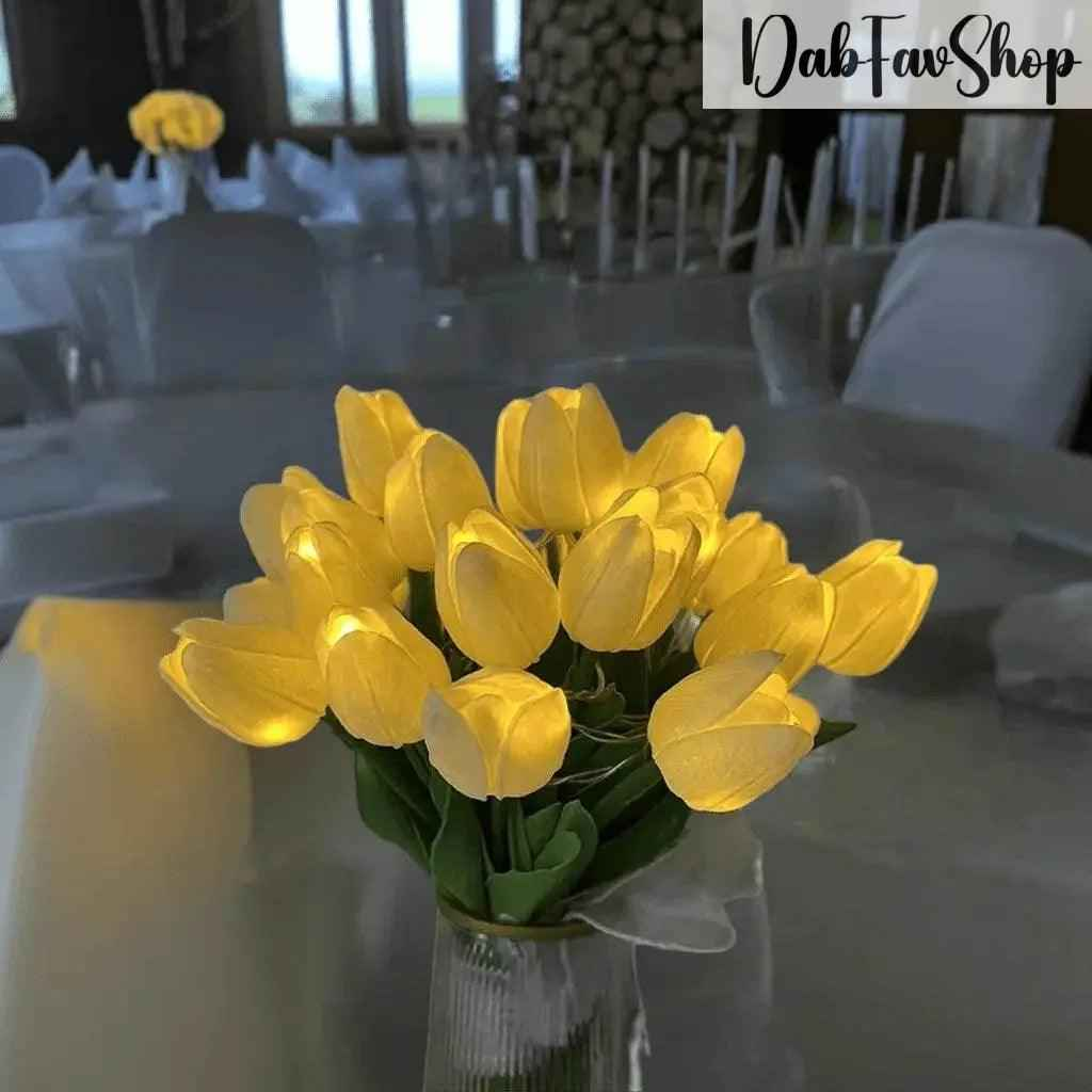Bright LED tulips bouquet in yellow, perfect for elegant home decor and special events