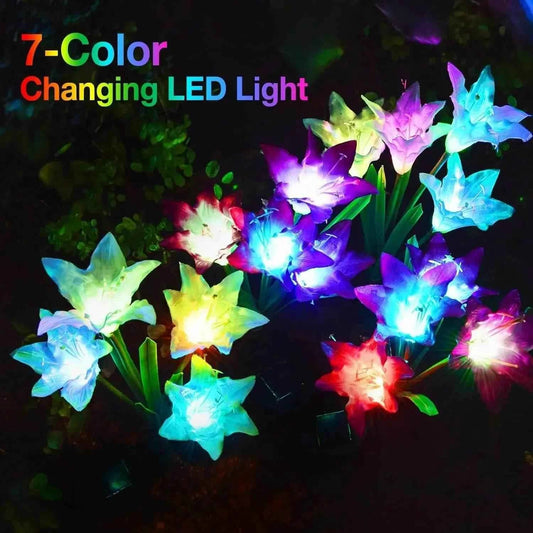 Colorful outdoor solar lily garden lights with 7-color changing LED for vibrant landscaping
