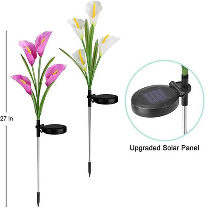 Outdoor solar lily garden lights with colorful flowers and upgraded solar panel for bright pathways