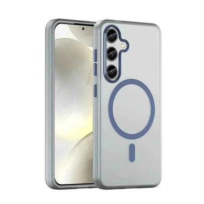 Transparent Samsung Galaxy shockproof case with MagSafe compatibility and precise cutouts