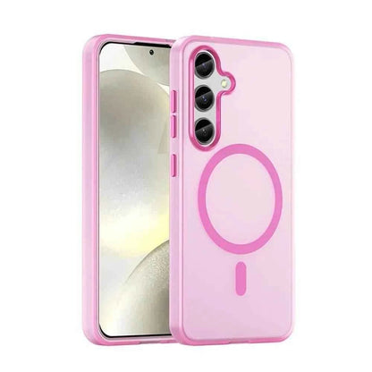 Stylish pink Samsung Galaxy shockproof case with a MagSafe compatible design for protection