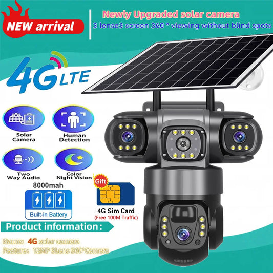 Dabfavshop 360 Degree Dome Camera with solar panel and built-in battery for outdoor surveillance